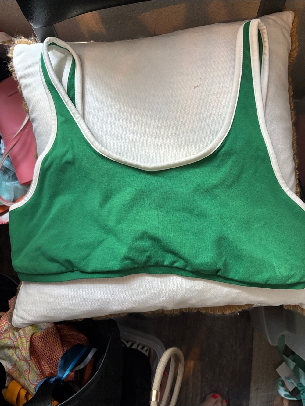 Old navy Green Scoop Neck Bralette with White Trim nwt - Picture 2 of 4